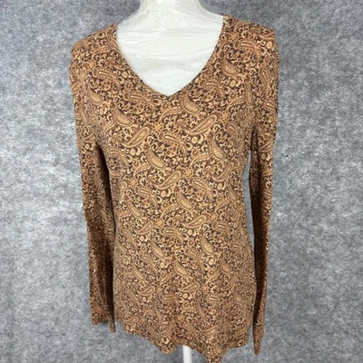 Jones New York Sport Women’s Large Top Brown Paisley Cotton Blend Classic Fall - Image 1 of 4