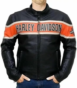 Harley-Davidson Men's Black Biker Cowhide Classic Victoria Lane Leather Jacket - Picture 1 of 6
