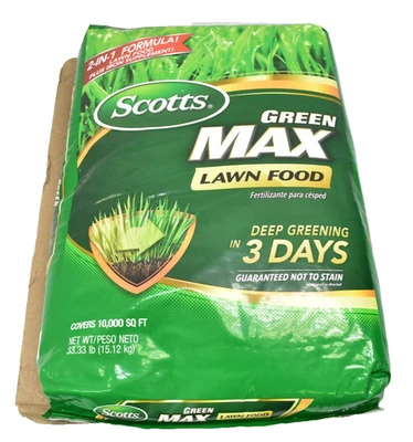 Scotts Green Max Alimentos para césped 33,75 lb Cubre 10000 pies cuadrados Fertilizante de enverdecimiento profundo Foto 1 de 4