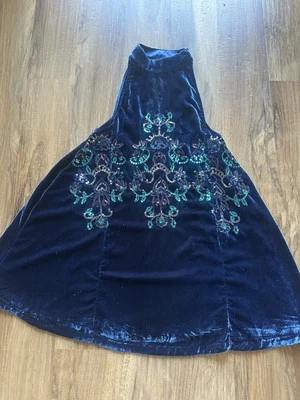 FREE PEOPLE Jills Velvet Sequin Swing Dress Mini Navy High Neck Size XS - Image 1 of 4
