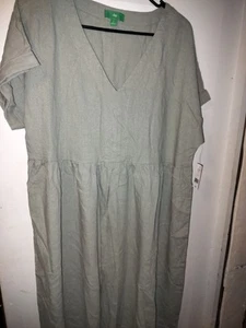 Dip Maxi T Shirt Dress Womens Large Green Cuffed Sleeves Sundress V Neck Summer - Picture 1 of 3