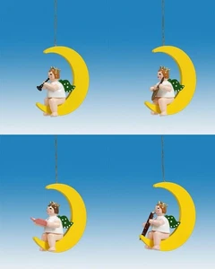 Christbaumschmuck Baumbehang 4-teilig Engel auf Mond mit Krone Höhe ca 6 cm NEU - Picture 1 of 1