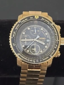 SEIKO Flightmaster 7T62-0EB0 Black Chronograph Quartz Men's Watch - Picture 1 of 14