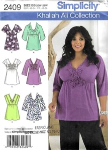 Simplicity 2409 Fashion Tops Sewing Pattern Khaliah Ali Size 20W to 28W Uncut - Picture 1 of 2