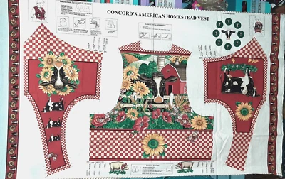 Concord's American Homestead Vest Cotton Cut And Sew Fabric Panel Fits S-XL Farm - Image 1 of 4