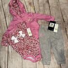 Under Armour Baby Girls Outfit 3pc Zip Hoodie Bodysuit Joggers NEW