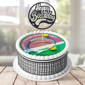Sports Tennis PERSONALISED EDIBLE Birthday Party Icing Cake Wrappers Toppers - Picture 1 of 6