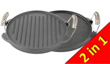 Non Stick Grill Cooking Plate Reversible Cast Iron Griddle For Gas Stove BBQ UK