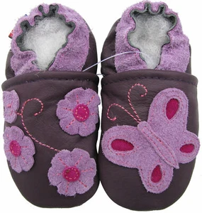 carozoo lila Schmetterling Blumen Outdoor Gummisohle Lederschuhe bis 4 Jahre - Bild 1 von 2