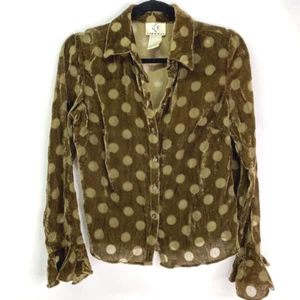 ICE transparente gepunktete Bluse mit Knopfleiste grün Langarm Rüschenkragen Damen S - Bild 1 von 7