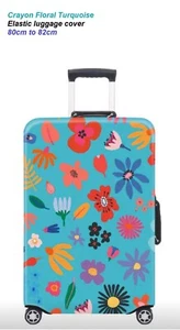 Elastic Polyester luggage cover for 80cm to 82cm Turquoise Crayon Floral - Picture 1 of 3