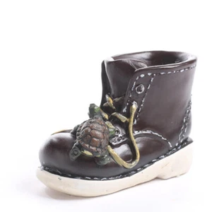 Set of 6 Adorable Resin Painted 3" Miniature Turtle on Old Brown Shoe - Picture 1 of 4