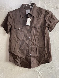 New! Roper Youth Girl's WESTERN STYLE BROWN DENIM SHIRT Peal Snaps Size L  10/12 - Picture 1 of 14