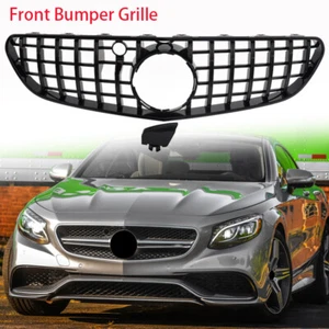 Black GT Grille Cover Fit For Mercedes Benz S-Class 2015-2017 C217 W217 S63/S65 - Picture 1 of 12