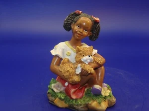 Schwarzes afroamerikanisches Mädchen mit Welpe ~ 5"" ~ Sehr guter Zustand ~ - Bild 1 von 5