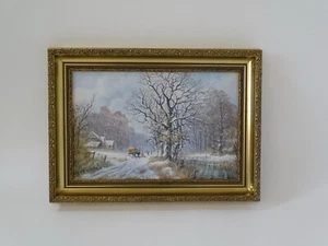 Vintage Gold Frame Art Print Winter Christmas Decor Framed Image 12” X 8” - Picture 1 of 8