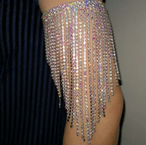 Rhinestone Tassel Bling Upper Arm Bracelet Wedding Armband Jewelry Chain Bangle - Picture 1 of 8