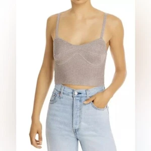 Aqua Ribbed Knit Sweetheart Bustier Crop Top in Mocha Size L - Picture 1 of 9