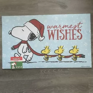 Peanuts Snoopy Woodstock Warmest Wishes Christmas Snow Rubber Doormat 18X30" New - Picture 1 of 12