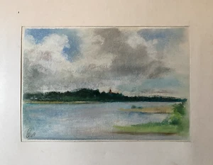 FRANZ EHMKE *1928-2018 DDR MALER PASTELL BLICK ÜBER DIE ELBE AUF ARNEBURG SIGN. - Bild 1 von 5