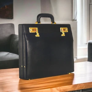 Black Leather Attache Briefcase for Men, Leather Laptop Bag, Leather Office Bag - Picture 1 of 23