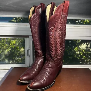 VTG Tony Lama Women’s Sz 7C Burgundy Leather Riding 15.5” Tall Cowboy Boots 7511 - Picture 1 of 20