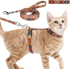Adjustable Cat Harness Leash Set Escape Proof, Geometric Pattern Outdoor Walking - Picture 1 of 13