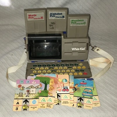 VINTAGE WHIZ KID COMPUTER LEARNING SYSTEM W/3 CARTRIDGES ALPHABET NUMBERS WORD - Image 1 of 4