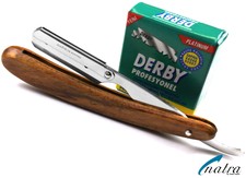 Holz Rasiermesser + 100 DERBY Rasierklingen Rasierer Rasur Razor NATRA