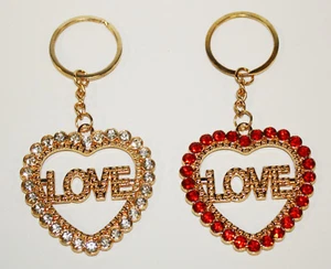 PRESTIGE BIATTA 2 PCS HEART LOVE KEYCHAIN WITH CRYSTALS - Picture 1 of 1