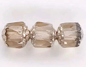 8mm Black Diamond with Gold Ends Czech Cathedral Fire Polished Glass Bead 25pk - Picture 1 of 1