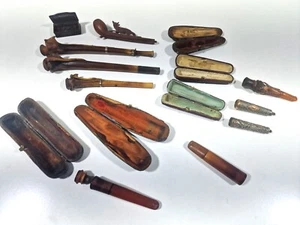 Kleine einzigartige Sammlung antiker Zigarettenspitzen Bernstein Silber Knochen - Bild 1 von 20