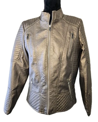 YMI Champagne Metallic Gold Women's Lightweight Jacket  Large Shiny Moto Style - Image 1 of 4