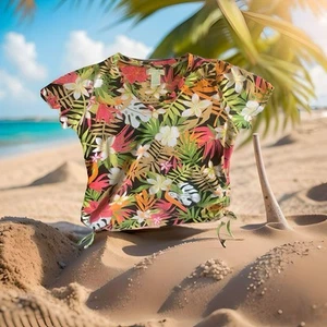 Pre Owned Women’s Caribbean Joe Petite V Neck Blouse Shirt Sz Med Floral Beach - Picture 1 of 9