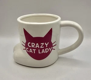 Crazy Cat Lady Pink & White Ceramic Porcelain Paw Shaped Mug - Picture 1 of 8