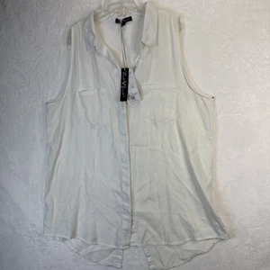 Camisa para mujer Velvet Heart XL sin mangas con botones Boho blanca Tencel nueva - Imagen 1 de 16