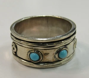 Türkis 925 Sterling Silber Spinner Ring Größe 8,0 HH838 - Bild 1 von 3