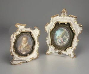 Pinturas victorianas en miniatura (2) retrato/marco de madera romántico artista Vasco AG - Imagen 1 de 24