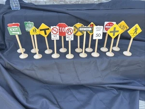 Vtg Childcraft Block Play Wood Street Traffic Signs 8 inch - Lot of 16 With Box - Picture 1 of 15