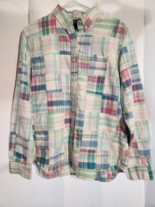 Vintage Ralph Lauren Womens Button Up Shirt Size M Patchwork Plaid Pastel Madras - Picture 1 of 8