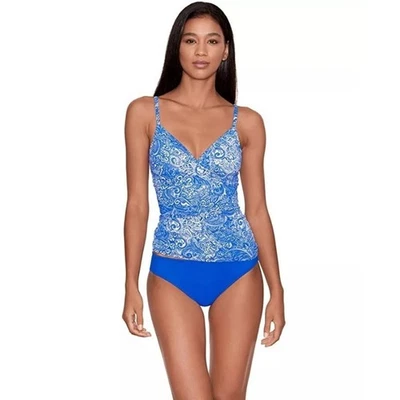 Lauren Ralph Lauren Women Blue Paisley Artisan Surplice Swim Tankini Top Size 8 - Image 1 of 4