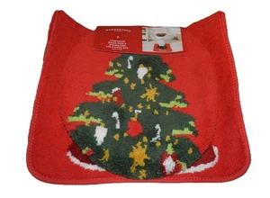 Wondershop 2tlg Badezimmer Weihnachtsbaum Kontur Badvorleger Toilettendeckel Deckel Set ROT - Bild 1 von 6