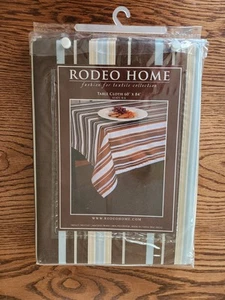 Rodeo Home Table Cloth Monet Truffle 60" x 84” Polyester Striped Brown Blue etc - Picture 1 of 4