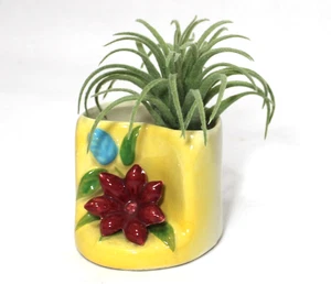 Vintage Ohio Keramik Zanesville gelbe Vase mit roter Blume - Bild 1 von 9