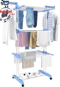 Airer Clothes Drying Rack,4-Tier Foldable Clothes Hanger Adjustable Large Stainl - Picture 1 of 14