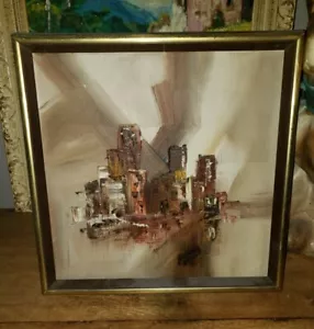 Vintage 13x13 1960er Jahre Stadtbild Ölgemälde Kunst Mitte des Jahrhunderts modern Mexiko-Stadt - Bild 1 von 6