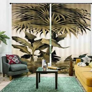 Palm Coconut Tree Black 3D Curtain Blockout Photo Printing Curtains Drape Fabric - Picture 1 of 12