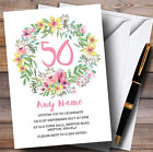 Watercolour Floral Wreath Pink 50Th Personalised Birthday Party Invitations