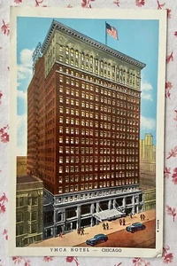 Postal de lino vintage SIN USAR YMCA Hotel Downtown Chicago, Illinois Wabash Ave. - Imagen 1 de 3