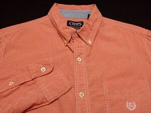 Ralph Lauren Chaps Mens Medium Shirt Long Sleeve Button-Down Orange Plaid Check